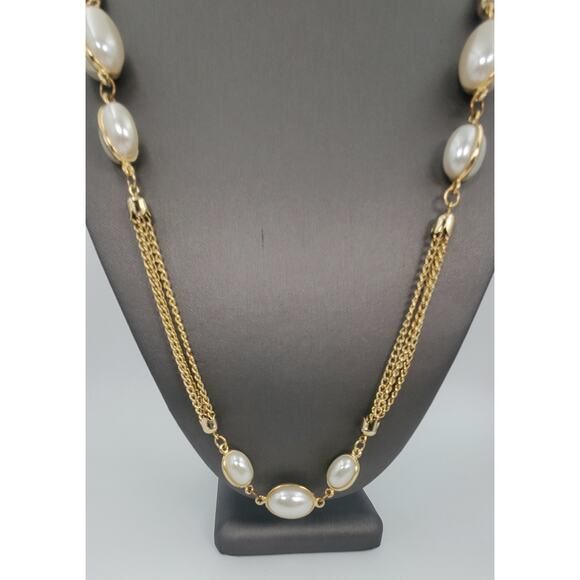 Vintage Simulated Pearl 3 Strand Extra Long Statement Necklace - Estate Find! - Picture 7 of 8